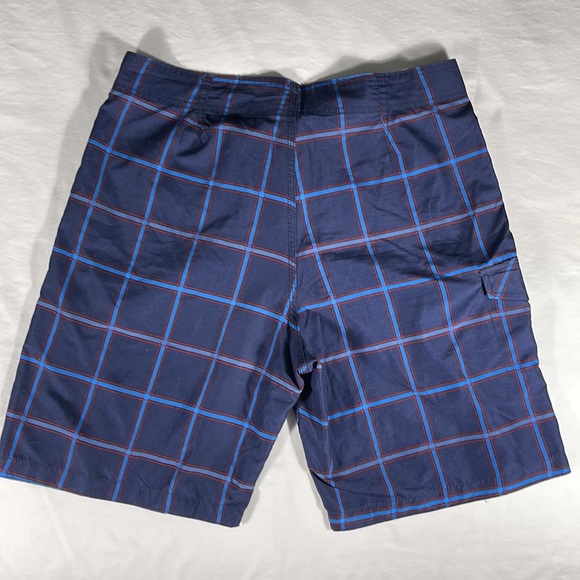Old Navy mens navy/lt blue/red large checkered swim trunks board shorts - size L - Picture 3 of 10